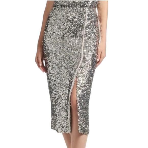 Sachin + Babi Silver Sequins Pearls Talisa Classic Pencil Midi Skirt Size 2 NWT - Picture 2 of 11